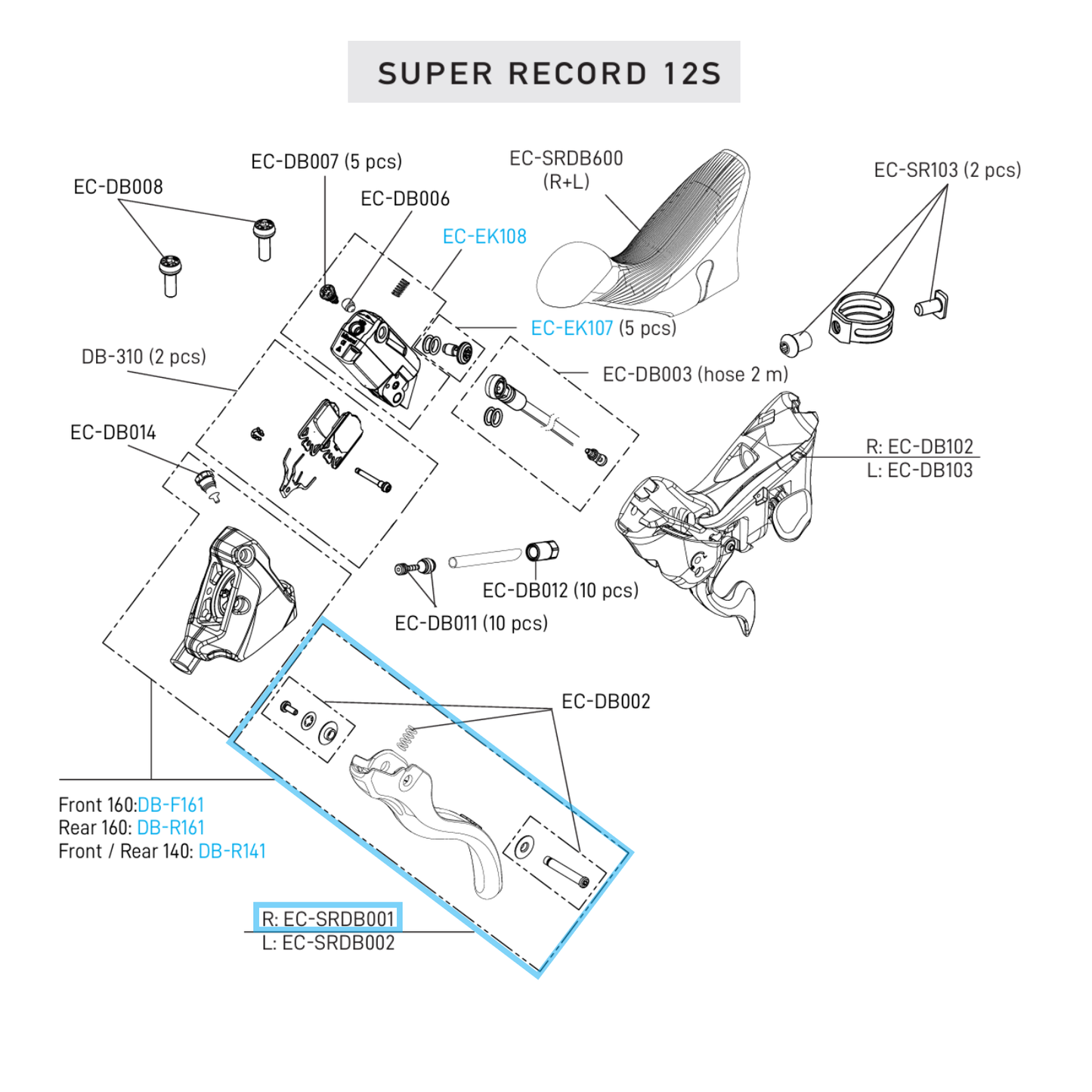 Travão direito de alavanca única CAMPAGNOLO SUPER RECORD 12V DISC