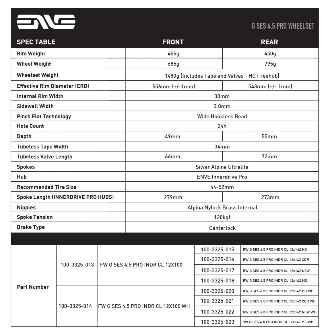 Roda dianteira ENVE G SES 4.5 PROTubeless Ready (Center Lock) Preto