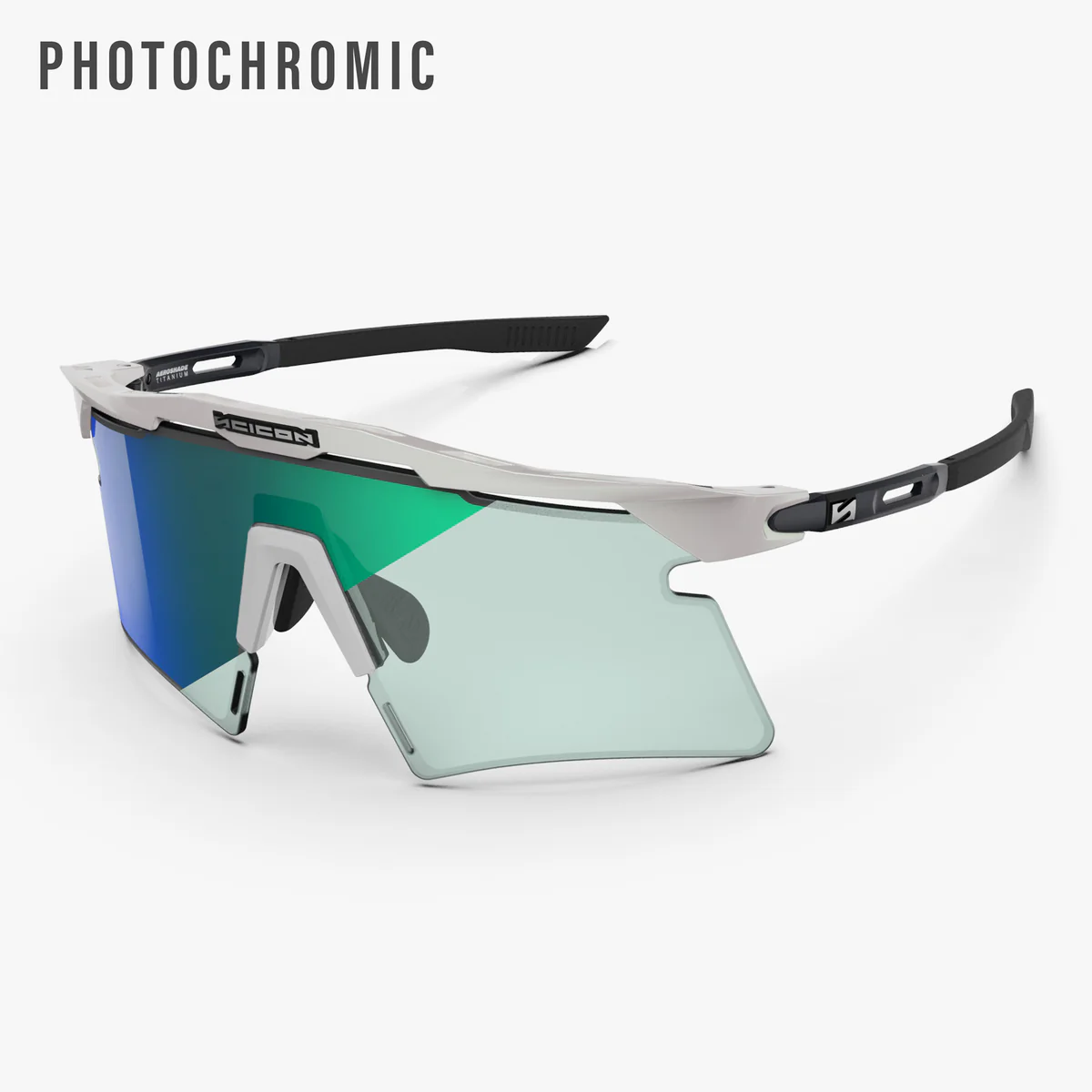 SCICON AEROSHADE 2.0 TITANIUM Óculos de metal branco Lentes fotocromáticas verde-azuladas