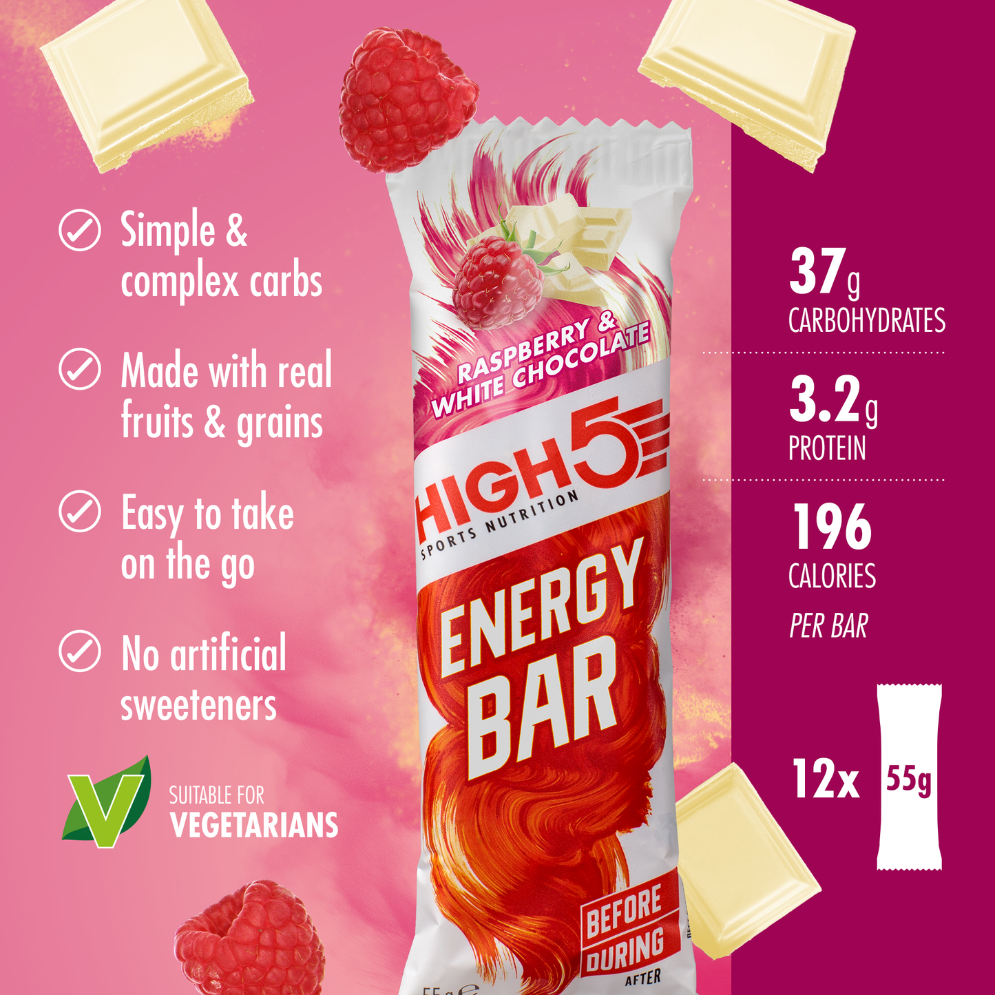BARRA ENERGÉTICA HIGH5 (55g) Chocolate branco com framboesa