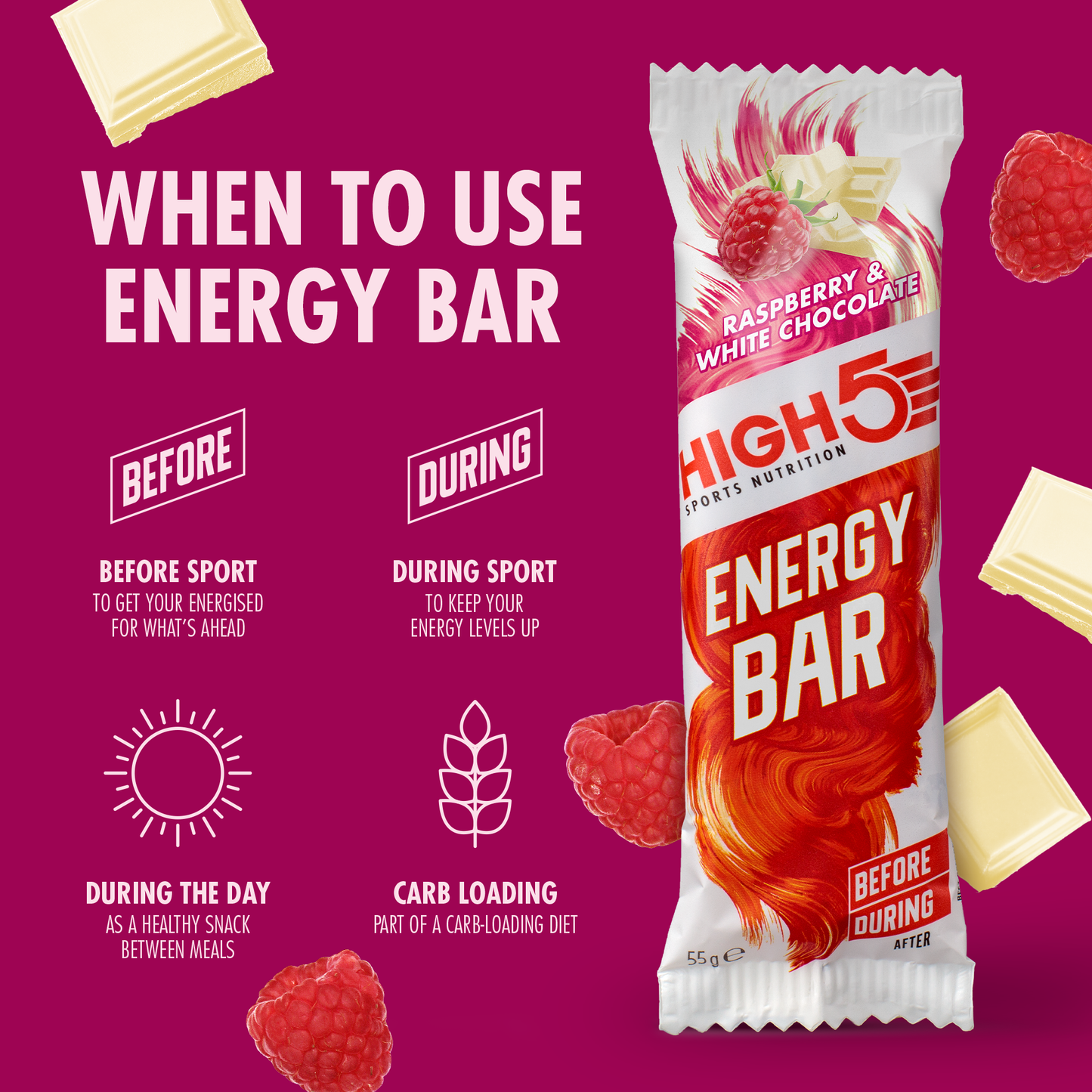 BARRA ENERGÉTICA HIGH5 (55g) Chocolate branco com framboesa