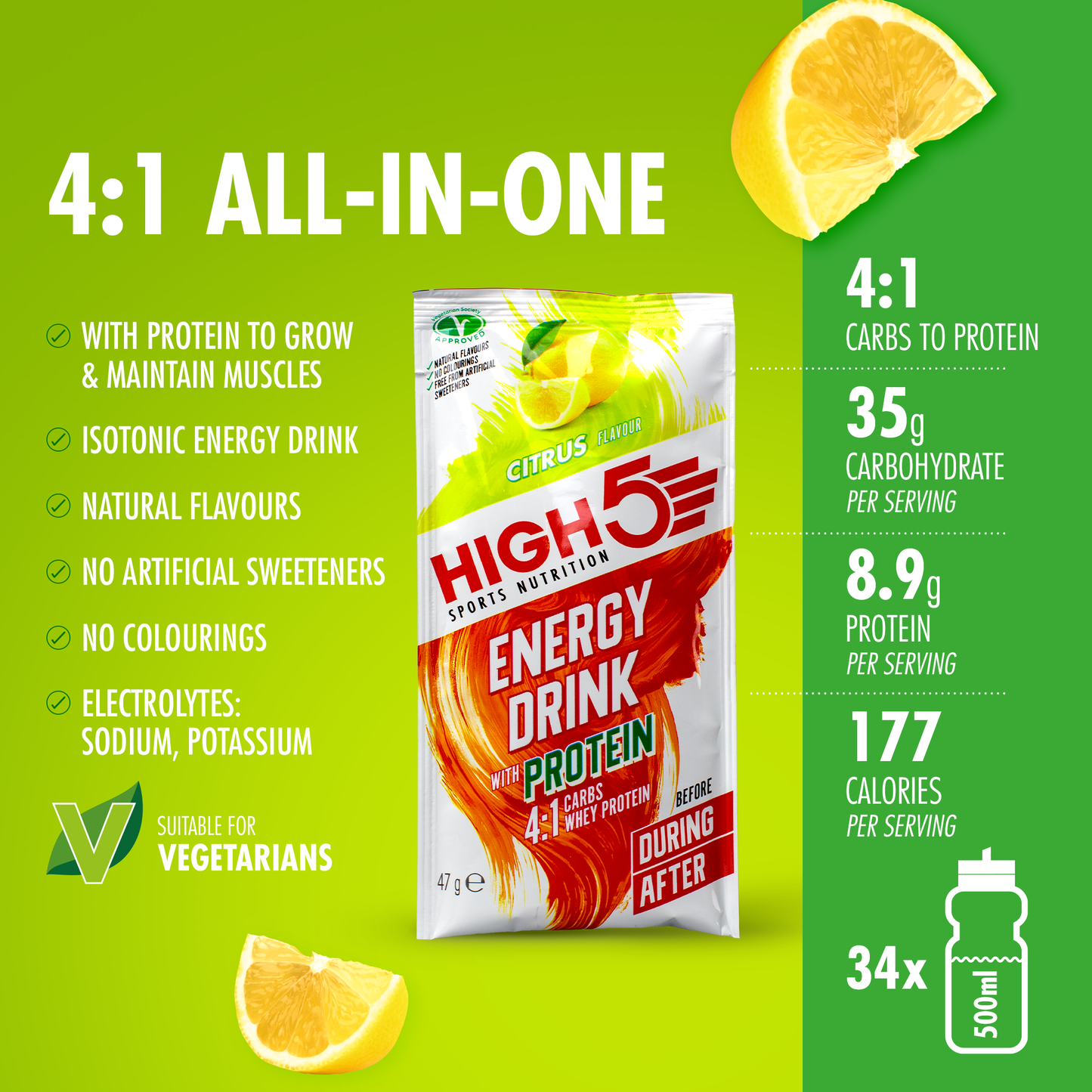 Bebida energética HIGH5 ENERGY DRINK PROTEÍNA (47g) Limão