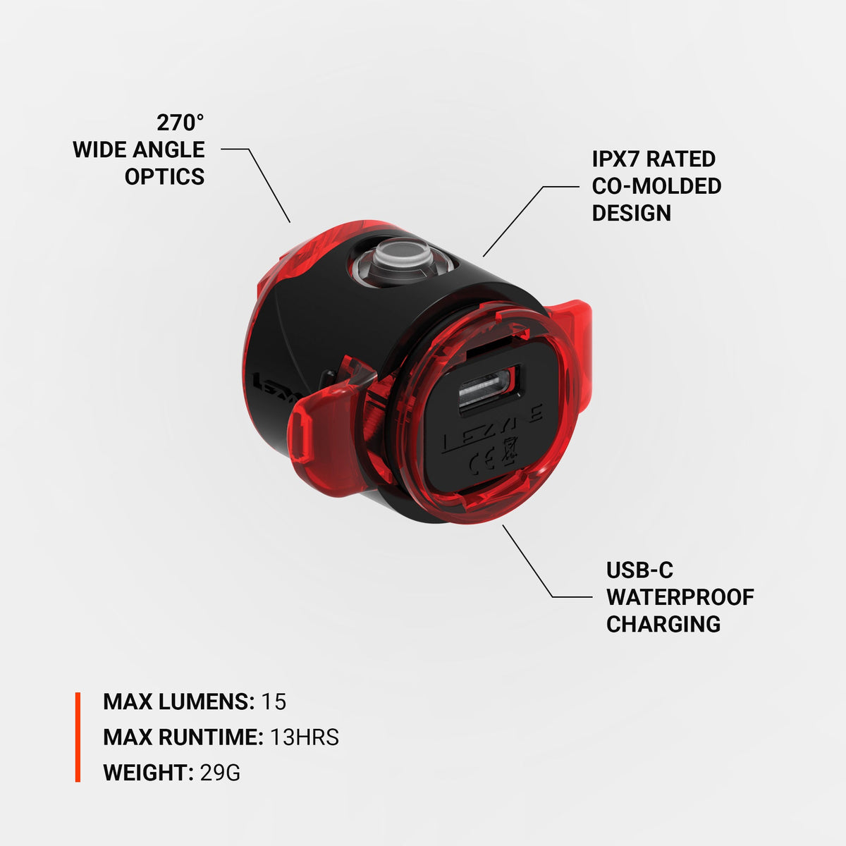 Luz traseira LEZYNE FEMTO USB C DRIVE - porta USB-C estanque