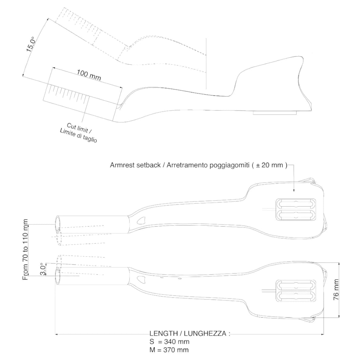 Extensões de guiador DEDA JET TWO CARBON Tamanho S