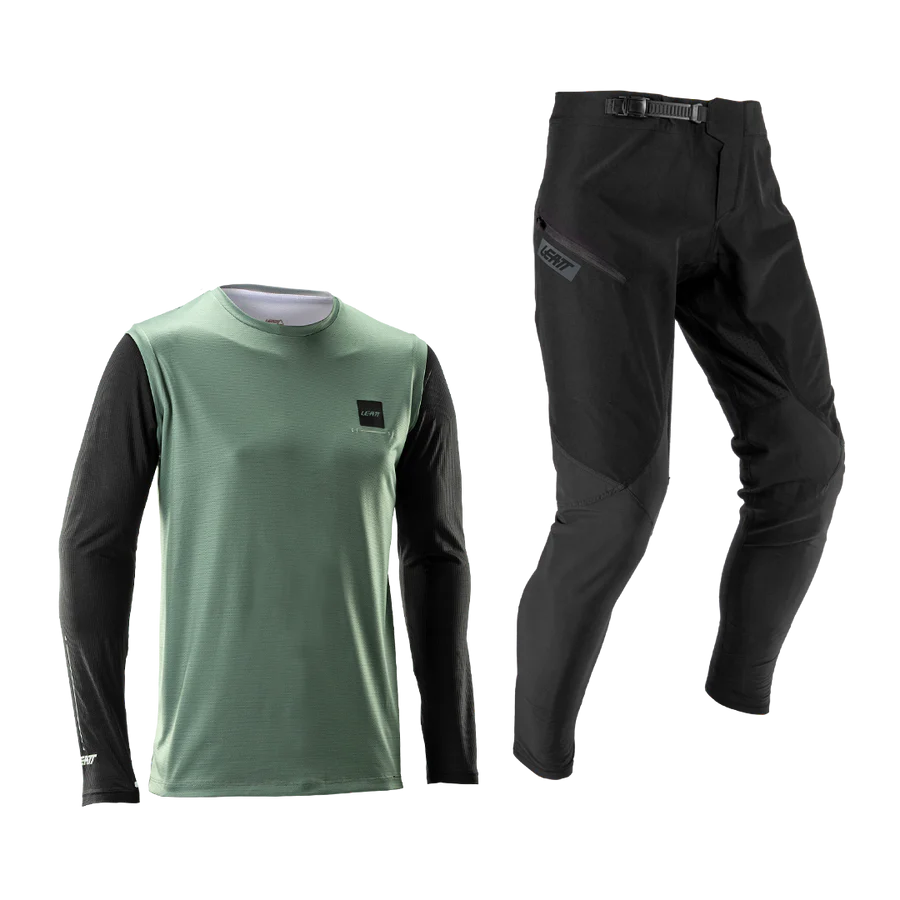 Kit LEATT MTB GRAVITY 1.0 Jersey + Calças Preto/Verde