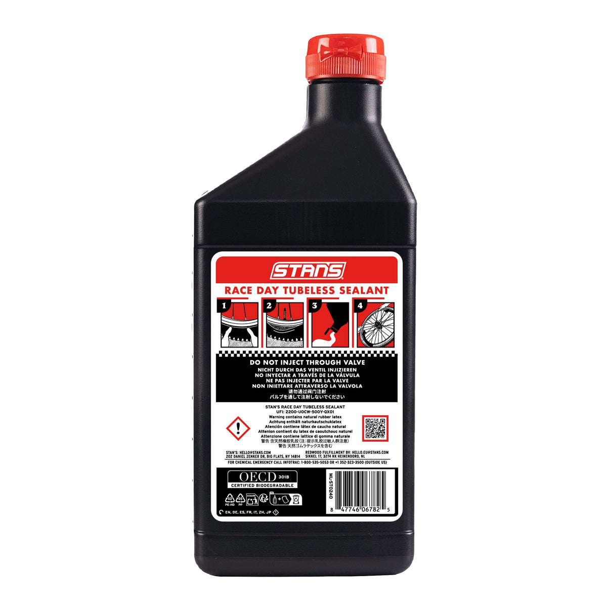Líquido selante antifuros STAN'S RACE DAY 500 ml — parte de trás do frasco