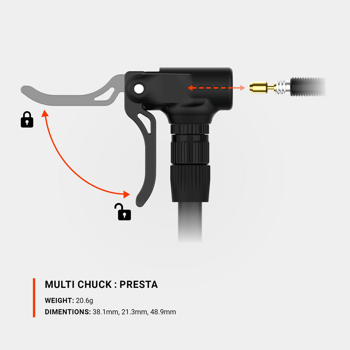 Cabeça multiválvulas LEZYNE MULTI CHUCK preta