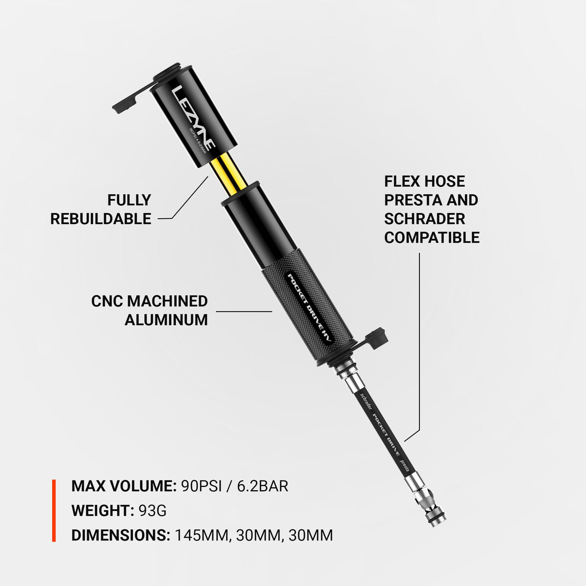 Bomba de mão LEZYNE POCKET DRIVE HV LOADED preta