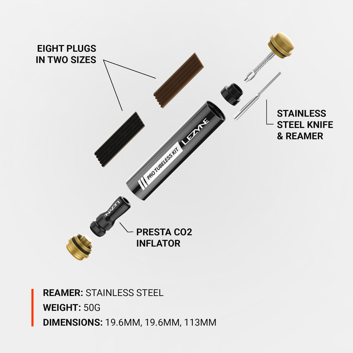 Kit de reparação tubeless LEZYNE PRO Loaded preto com cartucho de CO2 de 20 g