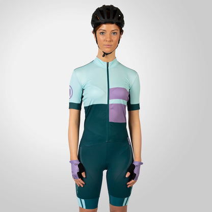 Maillot ENDURA FS260 PRINT Mulher Mangas Curtas Verde/Violeta