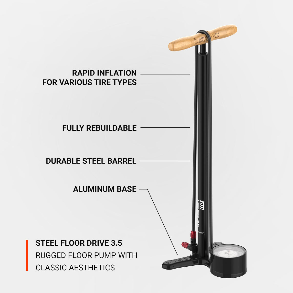 Bomba de Pé LEZYNE STEEL FLOOR DRIVE 3.5 Preta