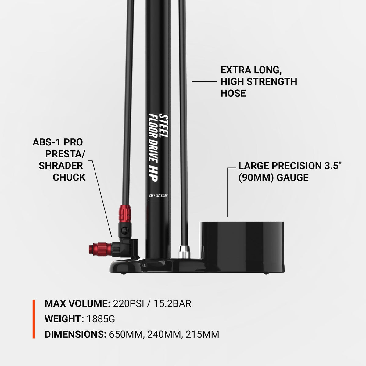 Bomba de pé LEZYNE STEEL FLOOR DRIVE 3.5 cinzenta