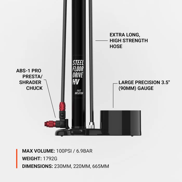 [Novo 2025] Bomba de pé LEZYNE STEEL FLOOR DRIVE 3.5 HV Preto