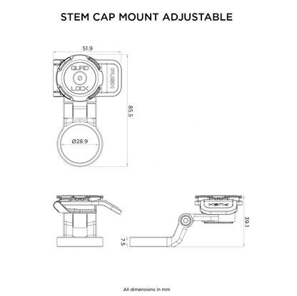 Suporte de Fixação em Avanço QUADLOCK OUT CAP MOUNT ADJUSTABLE