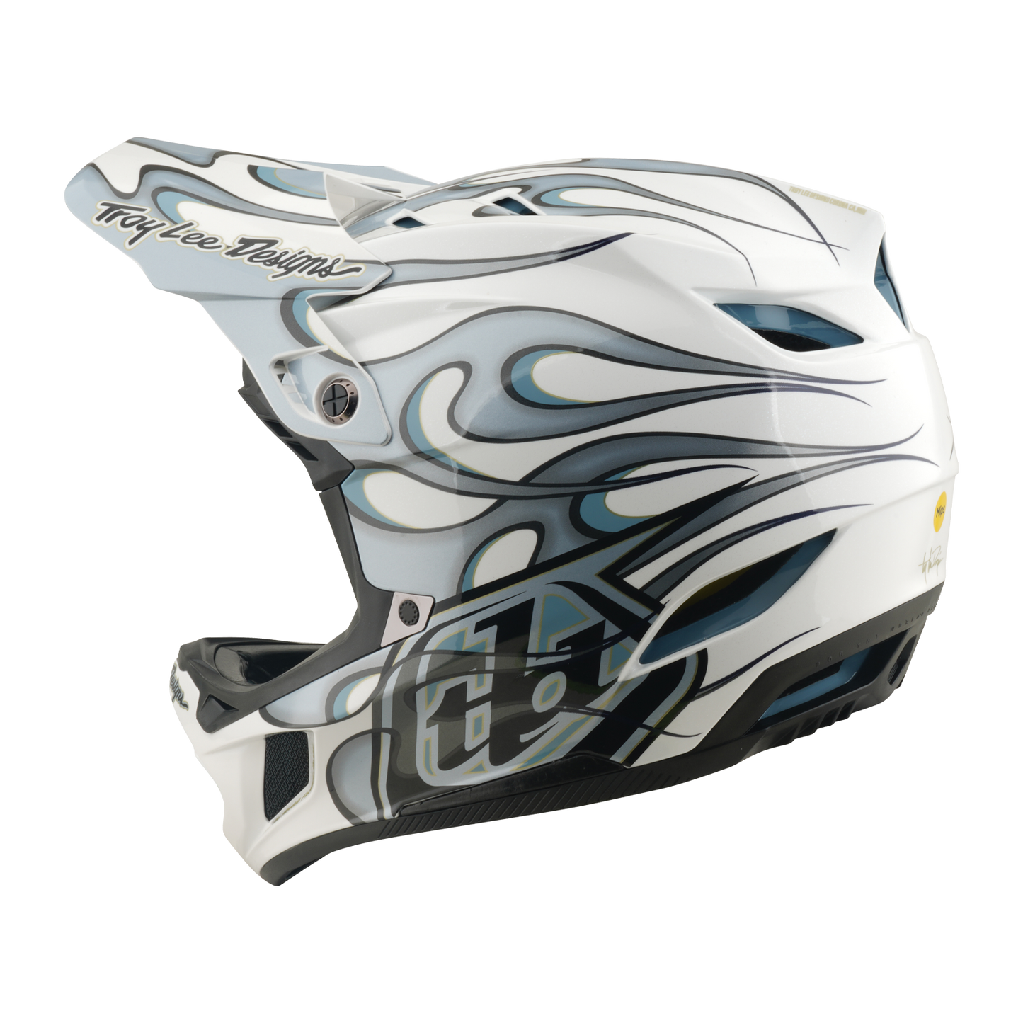 Capacete de BTT TROY LEE DESIGNS D4 COMPOSITE MIPS TORCHED Branco/Prata