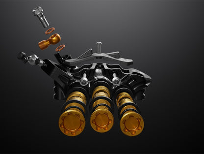 Par de travões HOPE TECH 4 EVO V6Ti com tubo preto – edição limitada preto/dourado