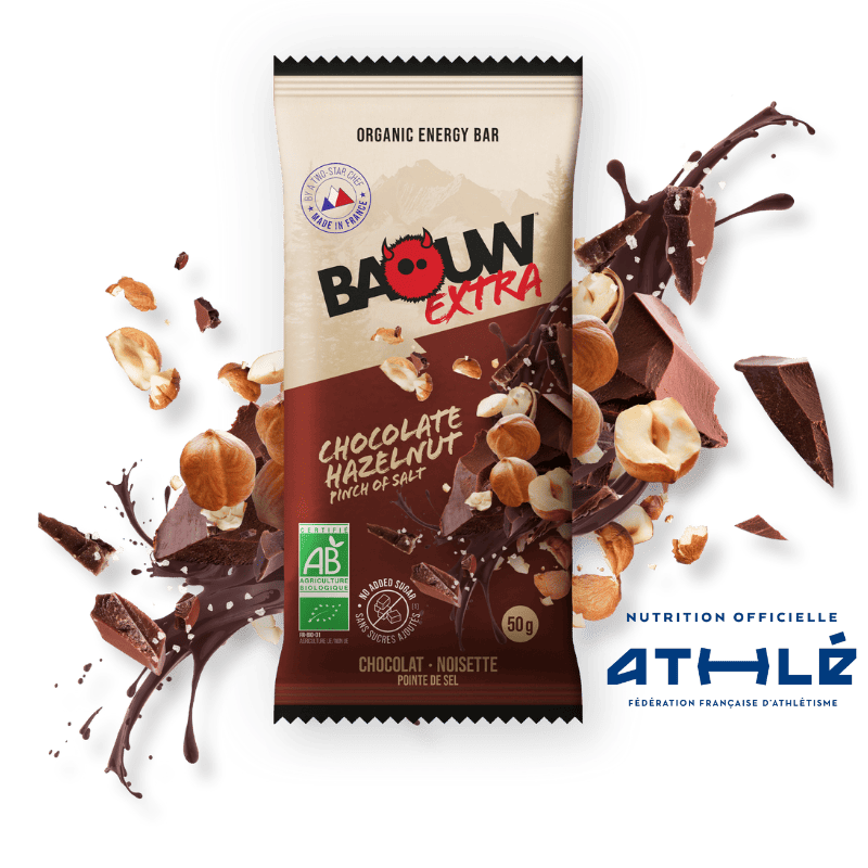 BAOUW ORGANIC EXTRA Barra energética de chocolate com avelãs (50g)