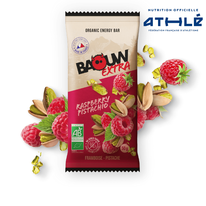 BAOUW ORGANIC EXTRA Barra energética de framboesa e pistácio (50g)
