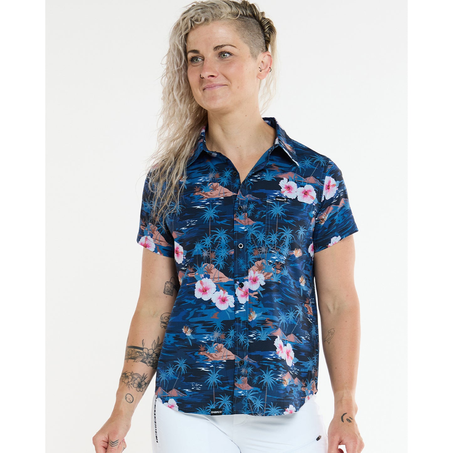 Camisa técnica feminina DHARCO TECH PARTY OASIS Azul
