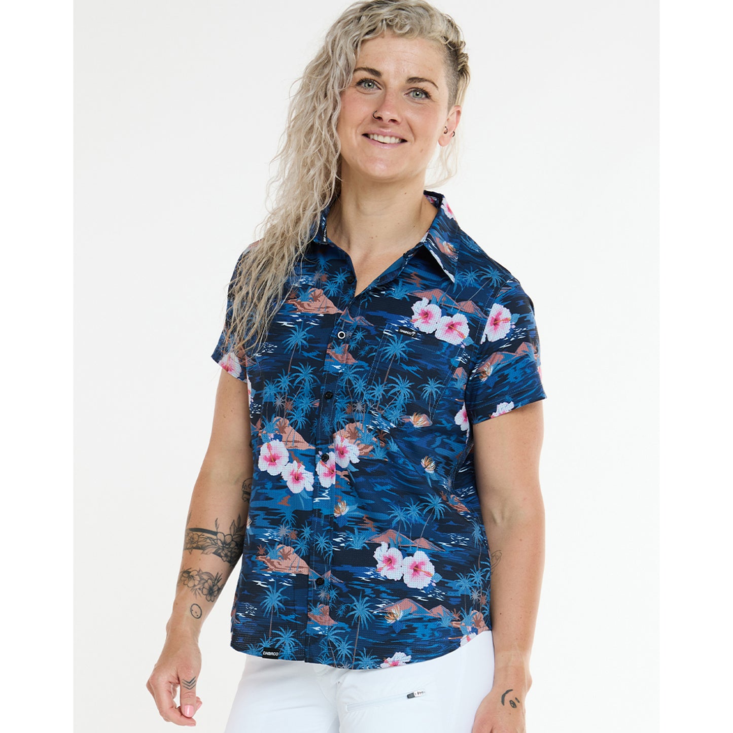 Camisa técnica feminina DHARCO TECH PARTY OASIS Azul
