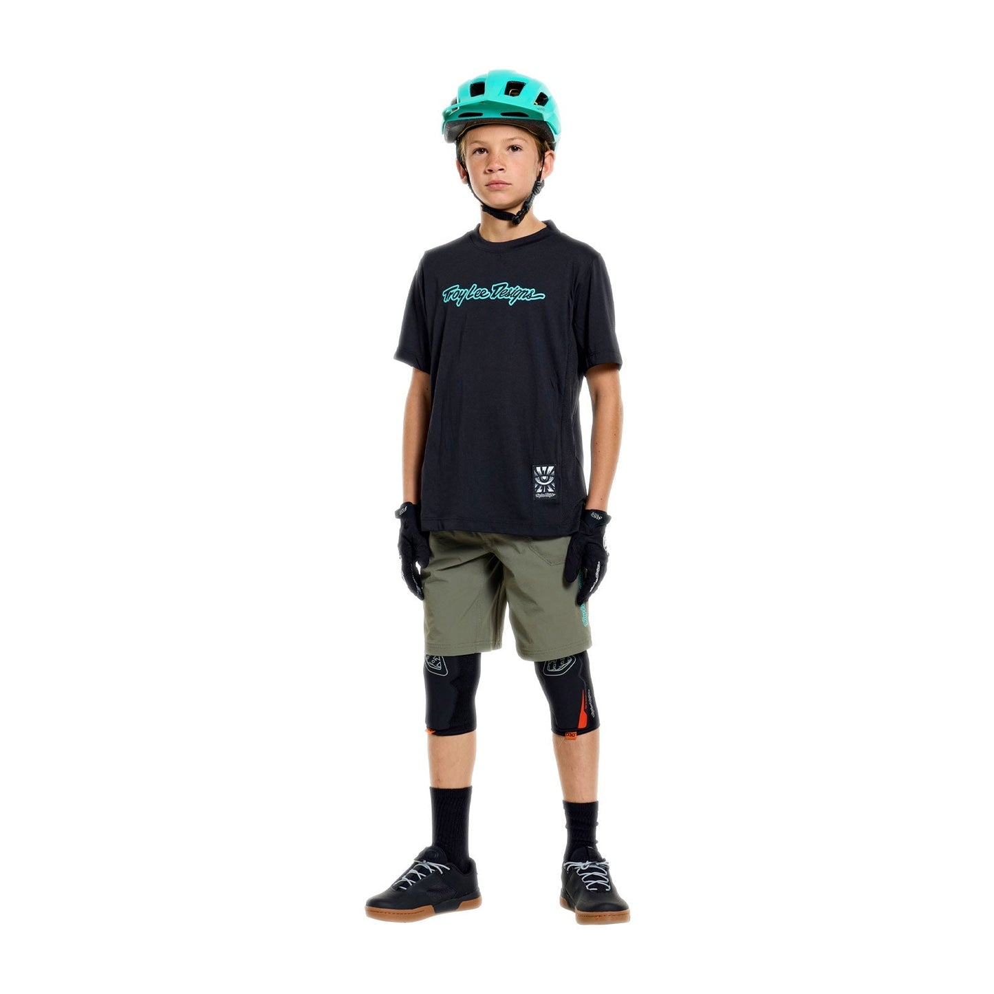 Camisola de manga curta TROY LEE DESIGNS SKYLINE RIDE SIGNATURE Junior Preto/Turquesa