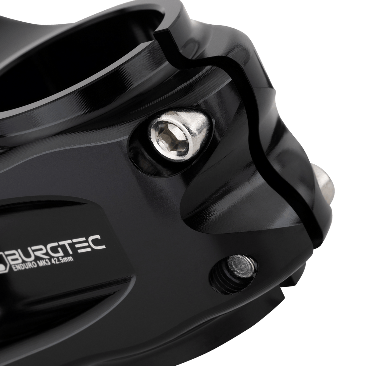 Avanço BURGTEC ENDURO MK3 preto — detalhe do aperto do tubo de direção