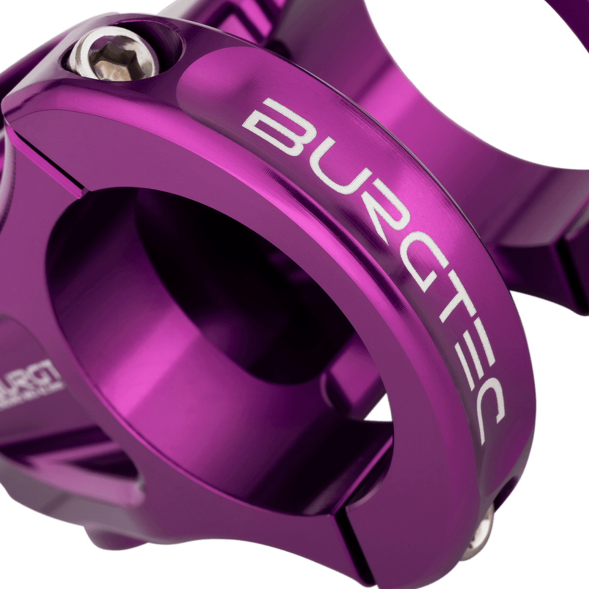 Avanço BURGTEC ENDURO MK3 violeta — detalhe do aperto do guiador