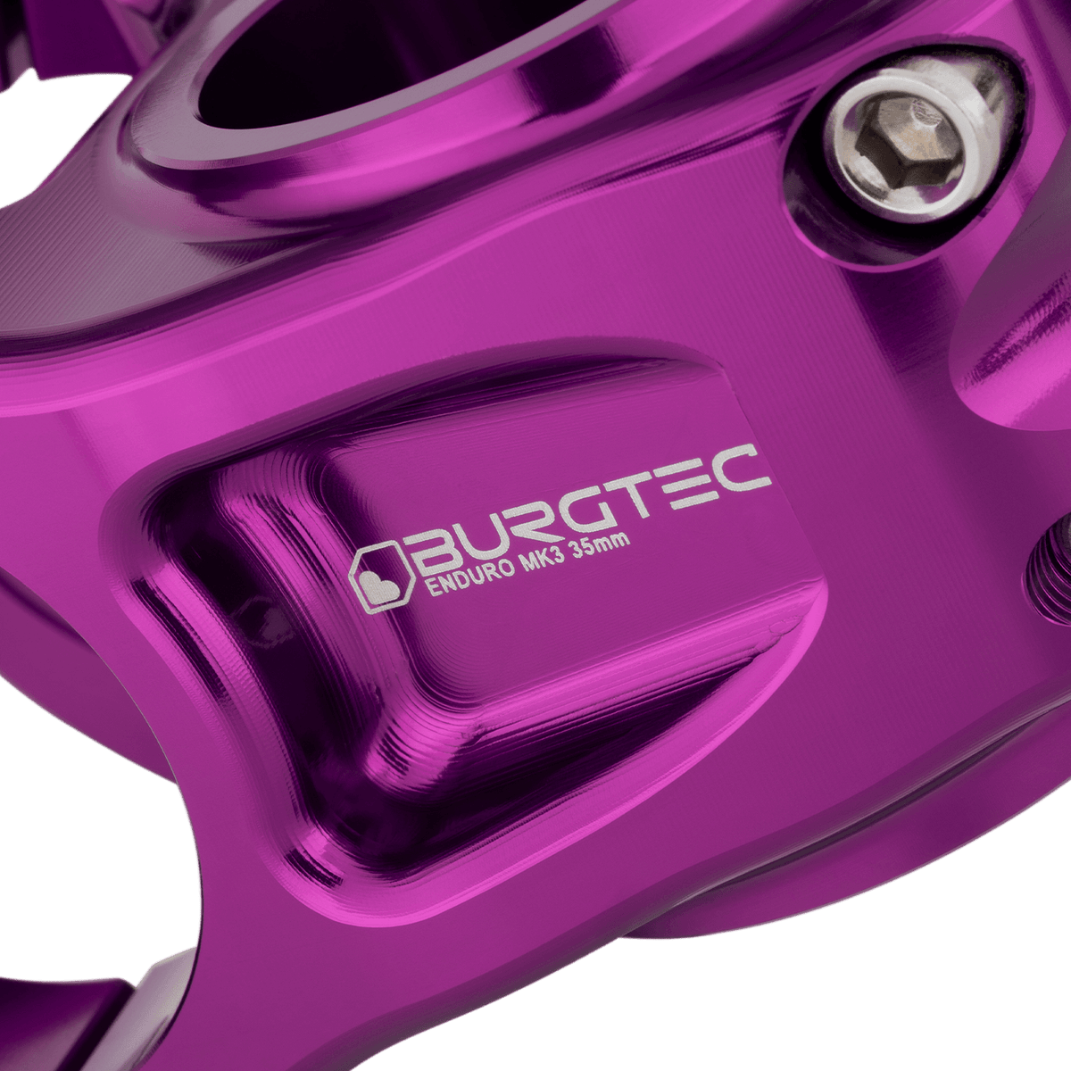 Avanço BURGTEC ENDURO MK3 violeta — detalhe do corpo maquinado