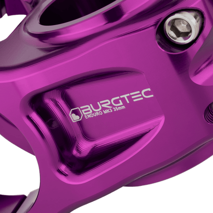 Avanço BURGTEC ENDURO MK3 violeta — detalhe do corpo maquinado