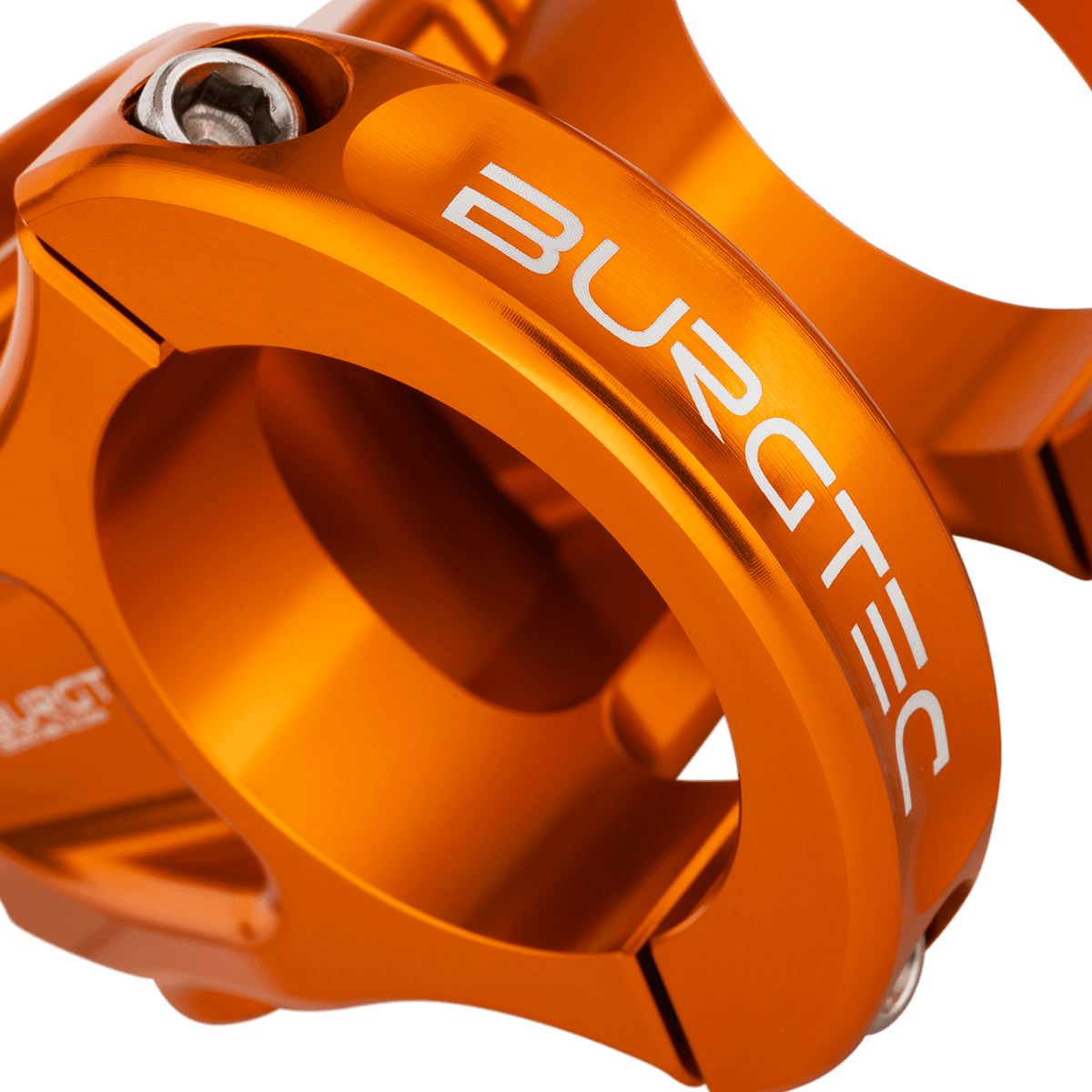 Avanço BURGTEC ENDURO MK3 laranja — detalhe do aperto do guiador