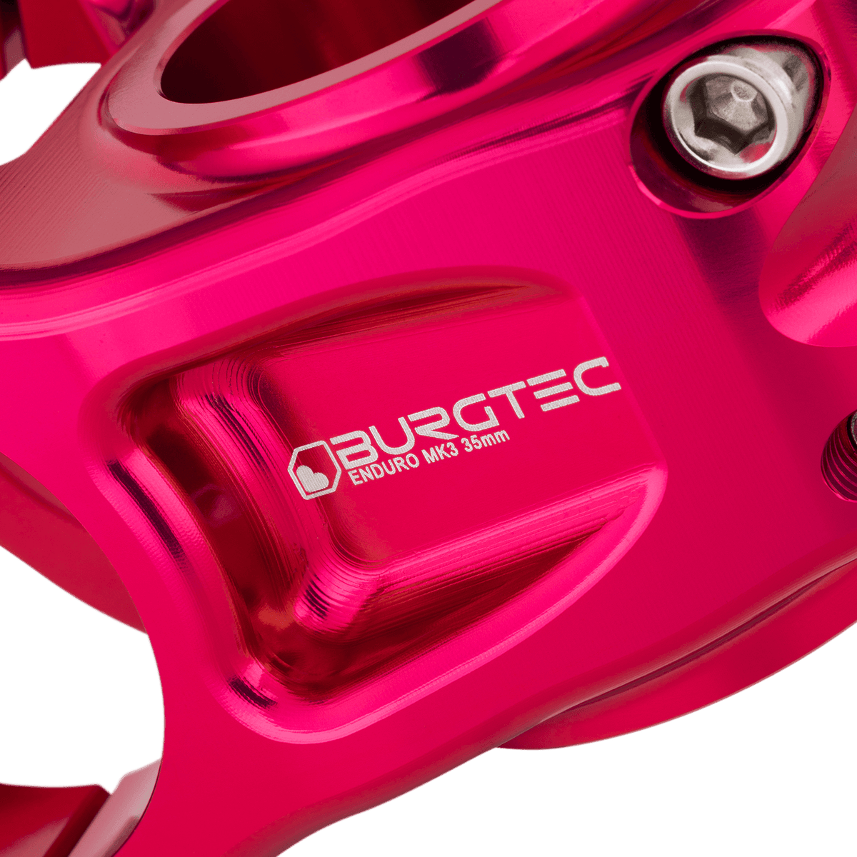 Avanço BURGTEC ENDURO MK3 rosa — detalhe do corpo maquinado