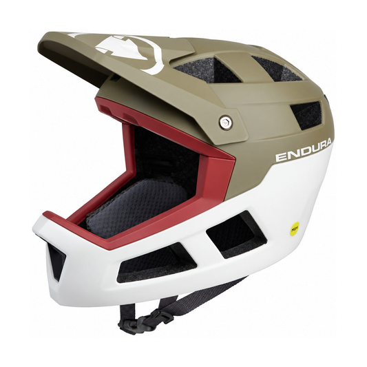 Capacete de BTT ENDURA SINGLETRACK INTEGRAL MIPS verde/branco — fundo branco