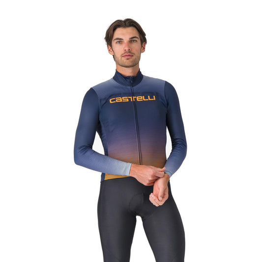 Camisola de ciclismo CASTELLLI APICE THERMAL de manga comprida azul/laranja