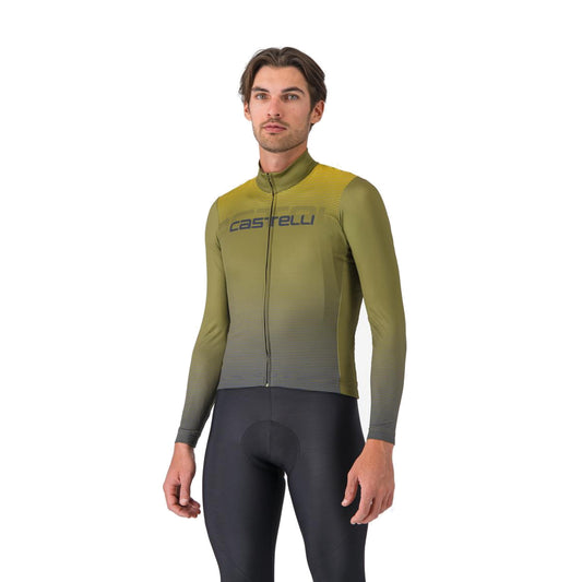 Camisola de ciclismo CASTELLLI APICE THERMAL de manga comprida azul/Mango Mojito
