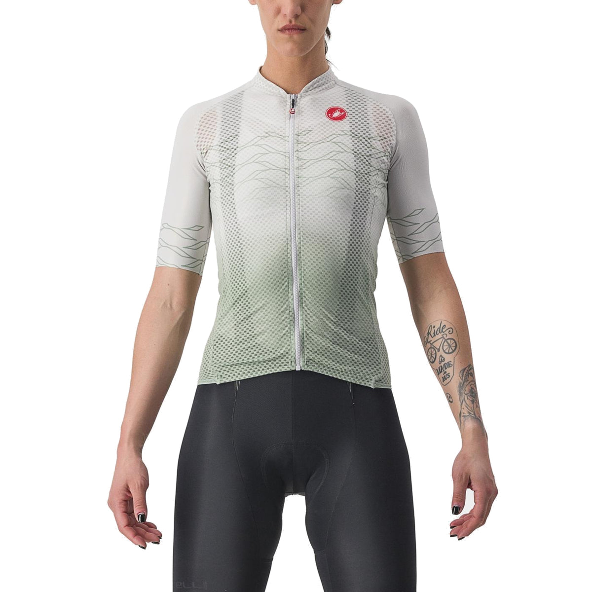 Camisola de ciclismo CASTELLI CLIMBER'S 2.0 W de mulher, de manga curta, cinzento/verde
