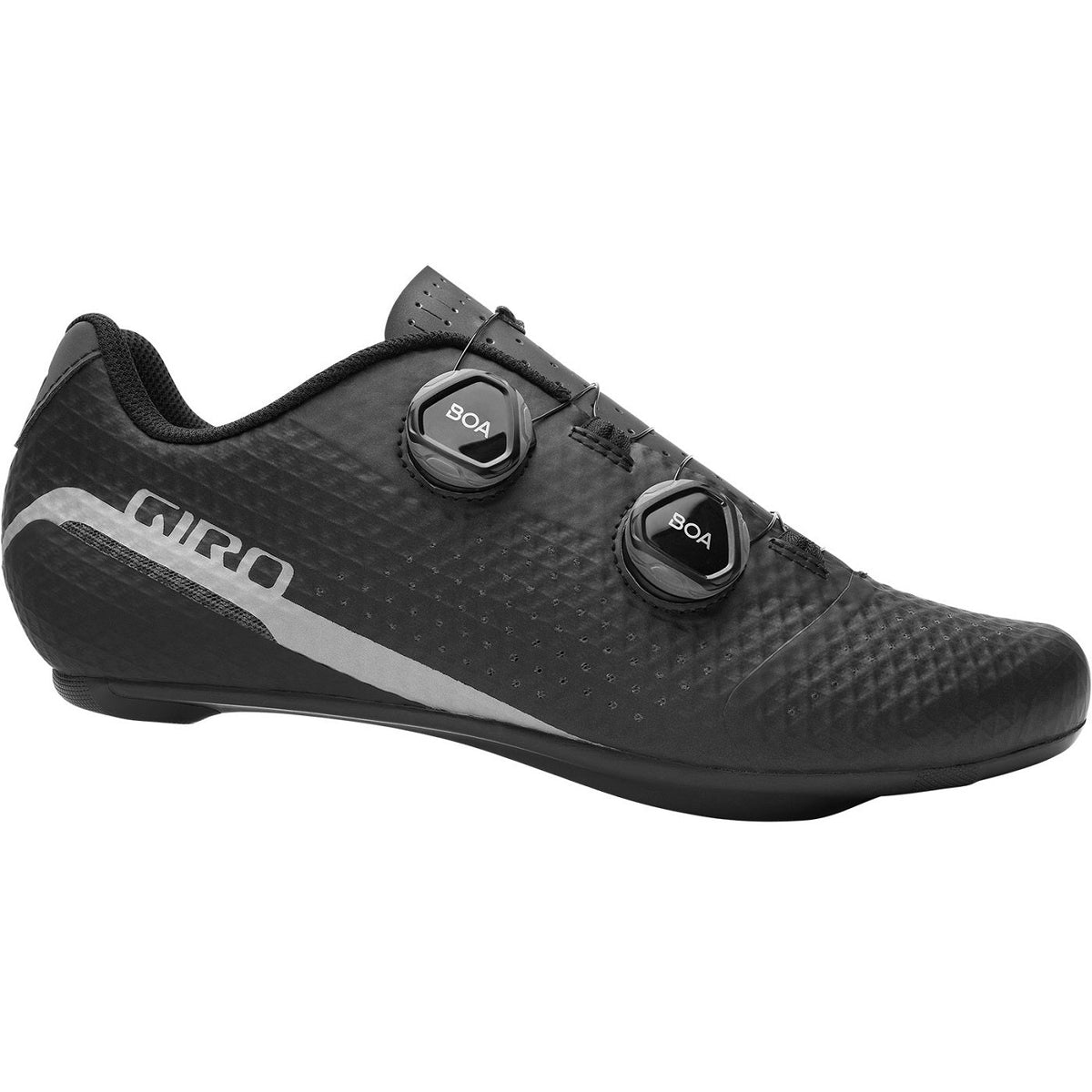 Sapatos de ciclismo de estrada GIRO REGIME pretos — vista lateral exterior sobre fundo branco