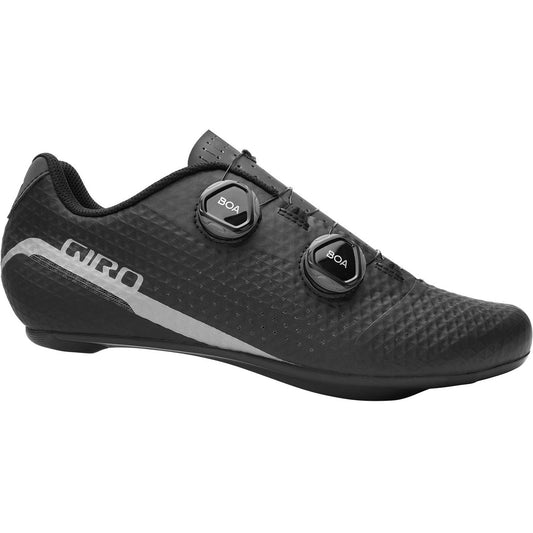 Sapatos de ciclismo de estrada GIRO REGIME pretos — vista lateral exterior sobre fundo branco
