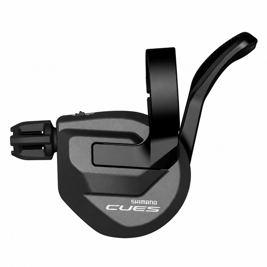 Manípulo de mudanças esquerdo SHIMANO CUES SL-U8000-L 2V sem indicador de mudanças — vista do produto sobre fundo branco