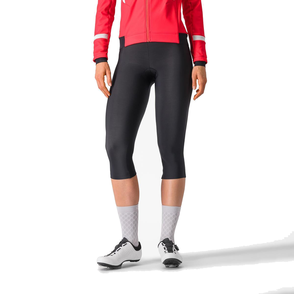 Calções de ciclismo 3/4 com alças CASTELLI ENTRATA para mulher, pretos — fundo branco, 2000 x 2000