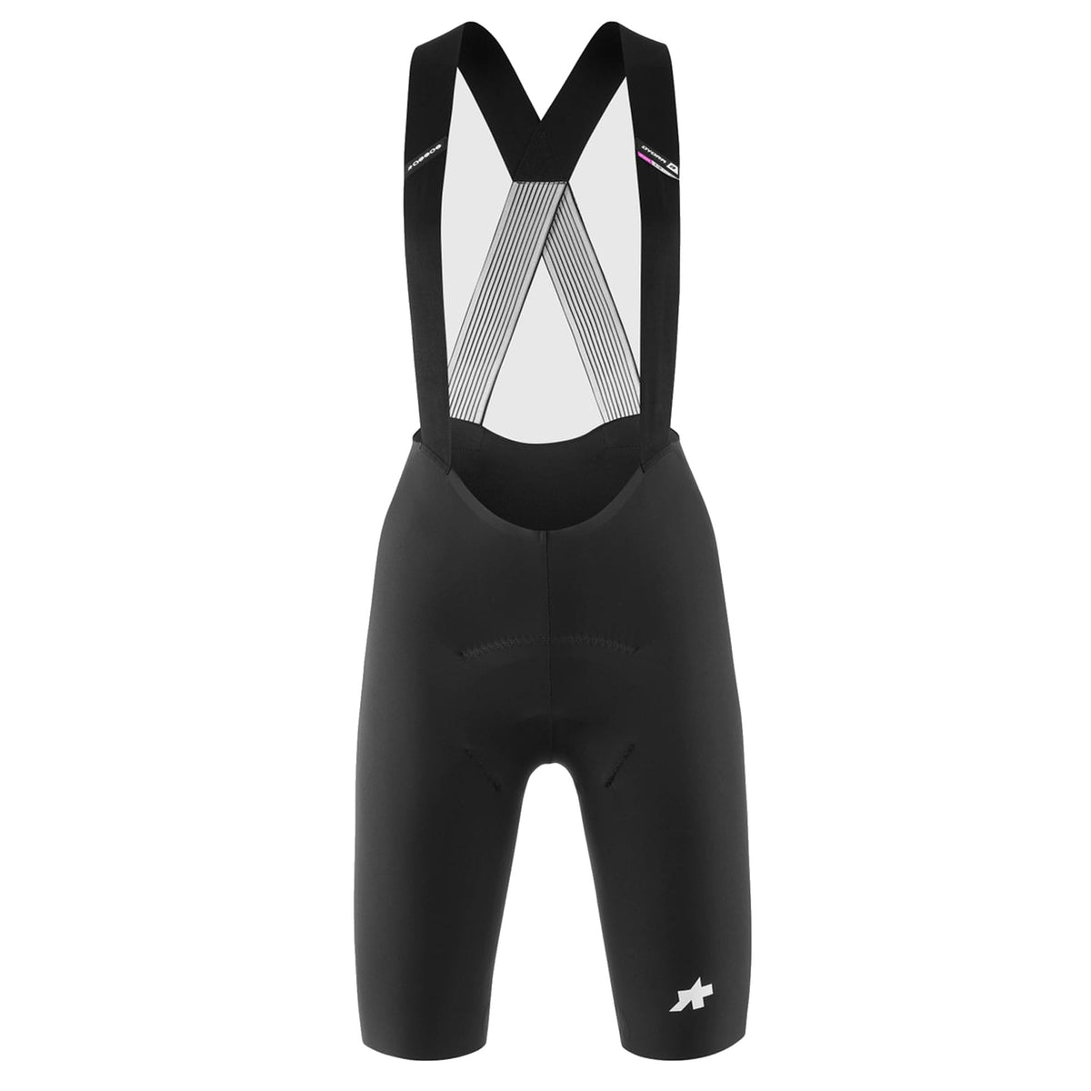Calções de ciclismo curtos com alças ASSOS DYORA R S11 para mulher, pretos — fundo branco, 2000 x 2000