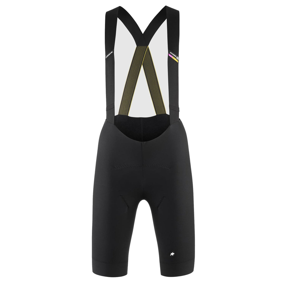 Calções de ciclismo curtos com alças ASSOS DYORA R SPRING FALL para mulher, pretos — fundo branco, 2000 x 2000