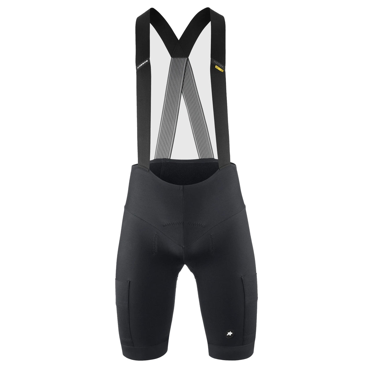 Calções de ciclismo curtos com alças ASSOS TACTICA SPRING FALL T5, pretos — fundo branco, 2000 x 2000