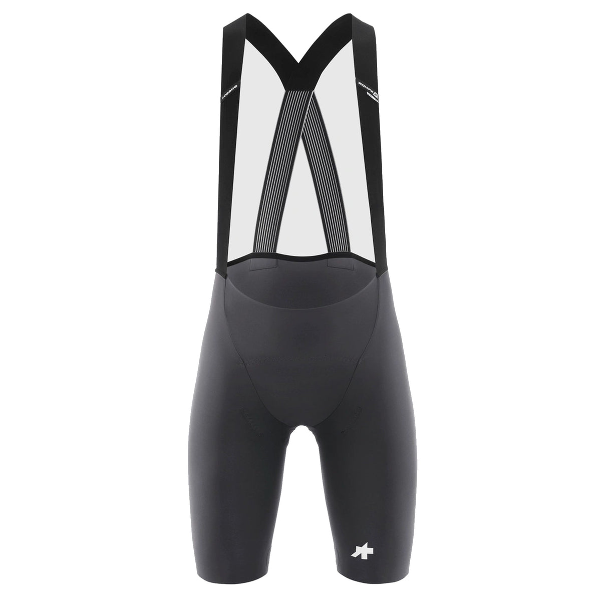 Calções de ciclismo curtos com alças ASSOS EQUIPE R S11, cinzentos — fundo branco, 2000 x 2000