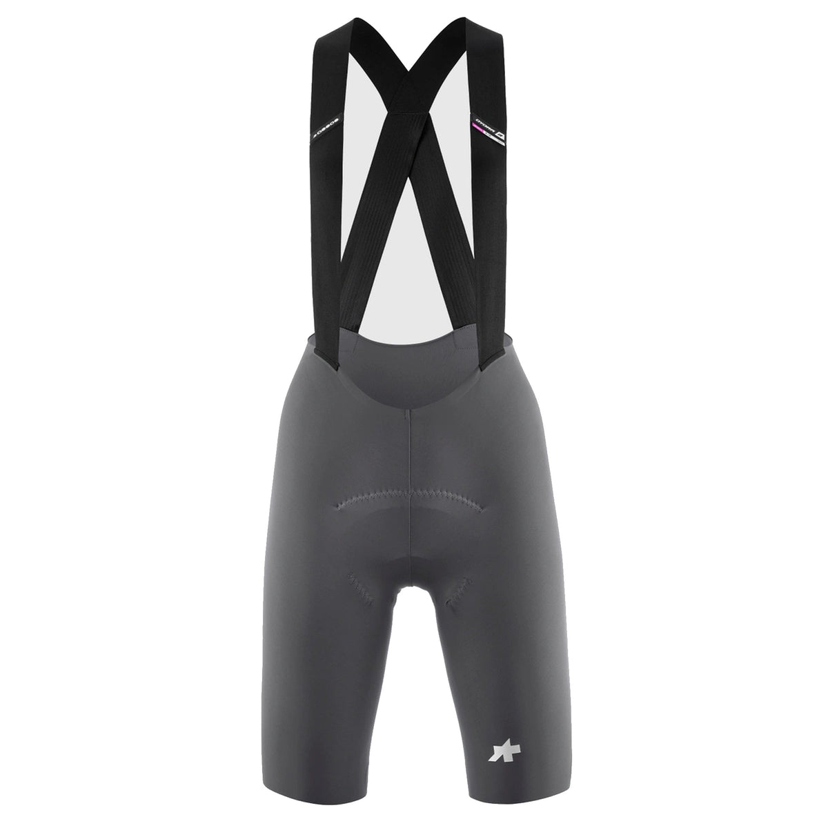 Calções de ciclismo curtos com alças ASSOS DYORA R S11 para mulher, cinzentos — fundo branco, 2000 x 2000