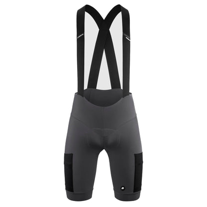 Calções curtos de ciclismo com alças ASSOS TACTICA KIESKAFER GRAVEL T5, cinzentos — fundo branco, 2000 x 2000