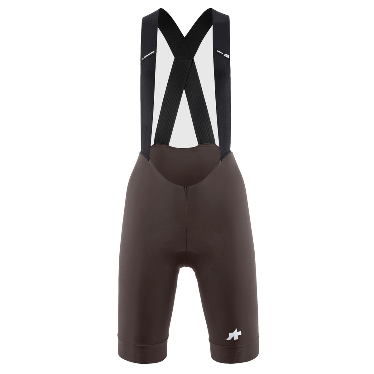 Calções curtos de ciclismo com alças para mulher ASSOS UMA GT S11, castanhos — fundo branco, 2000 x 2000