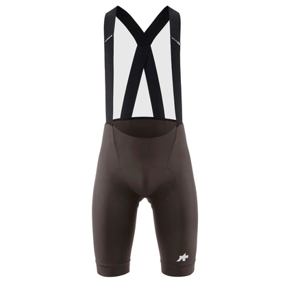 Calções curtos de ciclismo com alças ASSOS MILLE GT S11, castanhos — fundo branco, 2000 x 2000