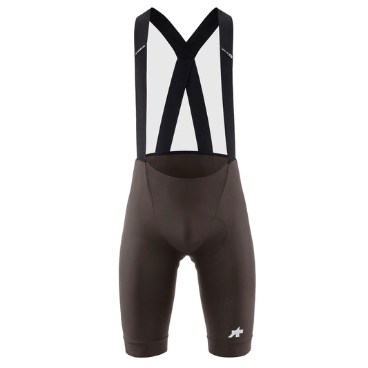 Calções curtos de ciclismo com alças ASSOS MILLE GT S11, castanhos — fundo branco, 2000 x 2000