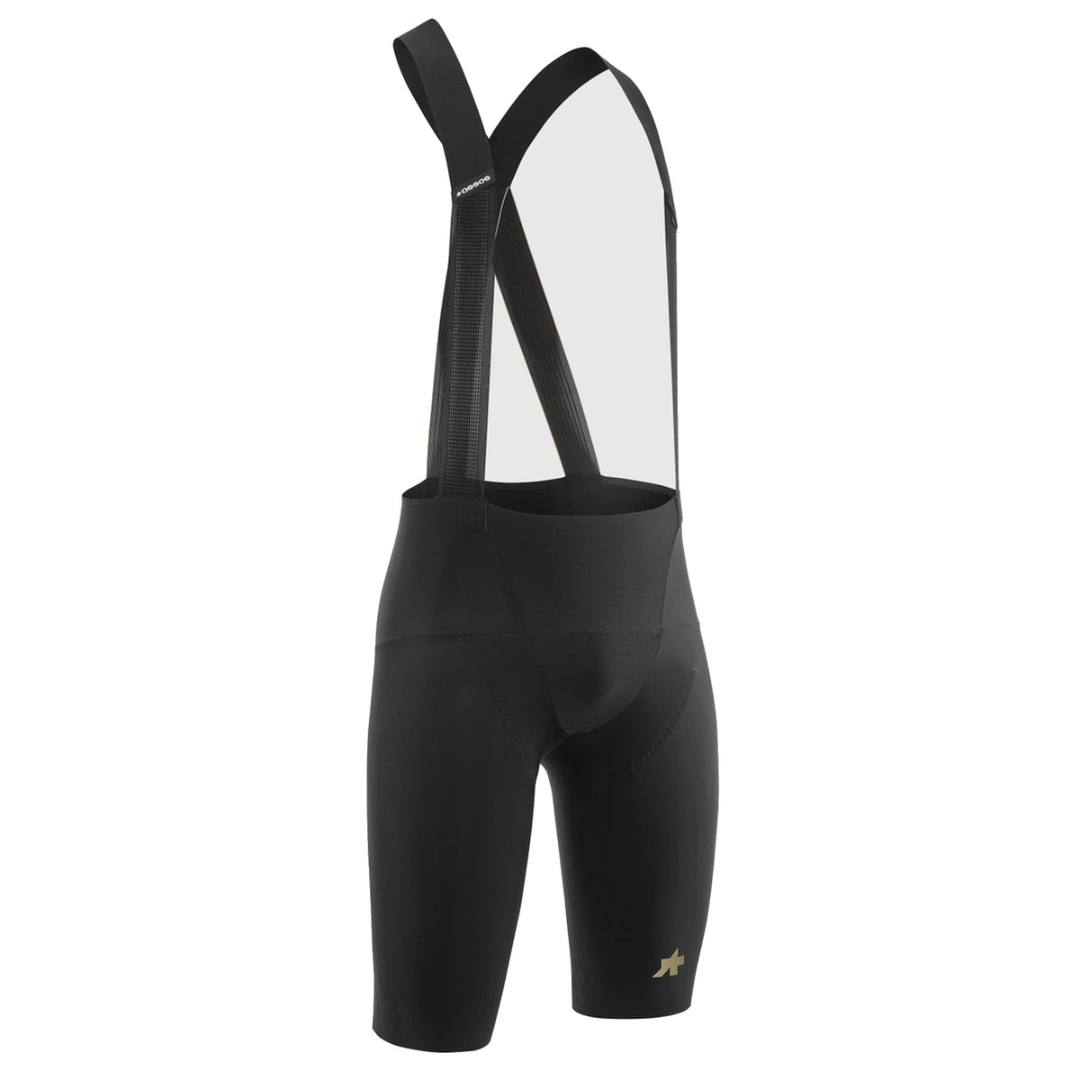 Calções curtos de ciclismo com alças ASSOS MILLE GTO S11, versão comprida, pretos — fundo branco, 2000 x 2000