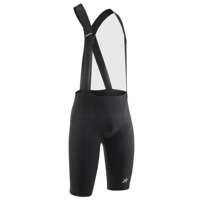 Calções curtos de ciclismo com alças ASSOS MILLE GTO S11, versão comprida, pretos — fundo branco, 2000 x 2000